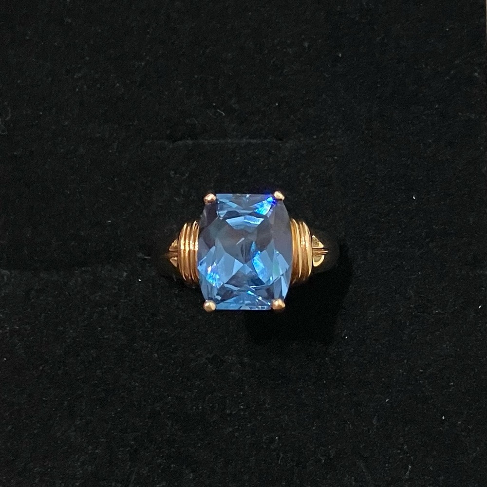 Gold Vermeil 925 Blue Topaz Ring 7